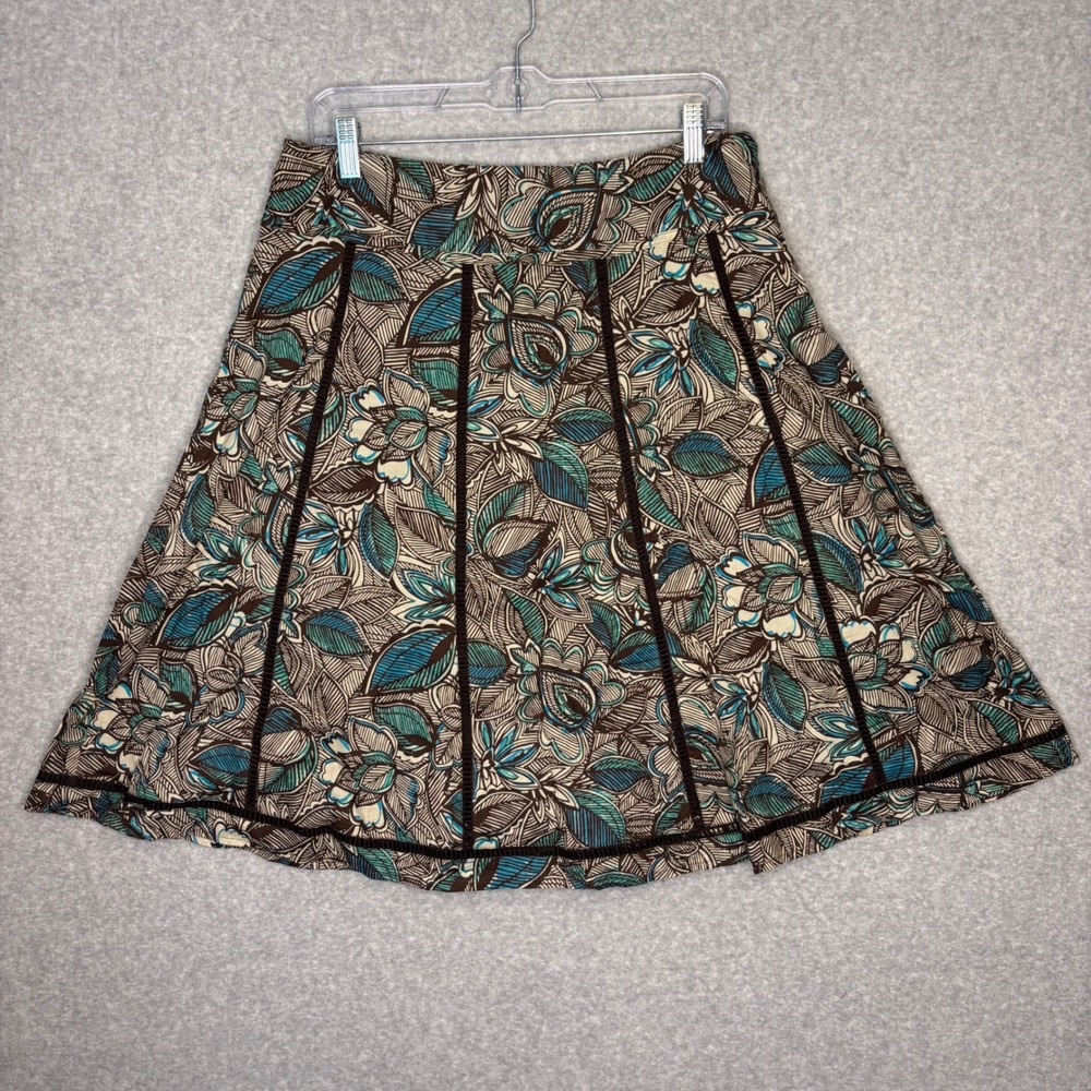 St‎ John's Bay A-Line Skirt Women's 12 Brown Blue Floral Lined Nature Fairy Y2K